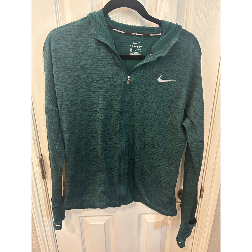 Nike Running Hoodie Teal‎ Dri-FIT Space Dye Full Zip Thumbhole Athletic Jacket